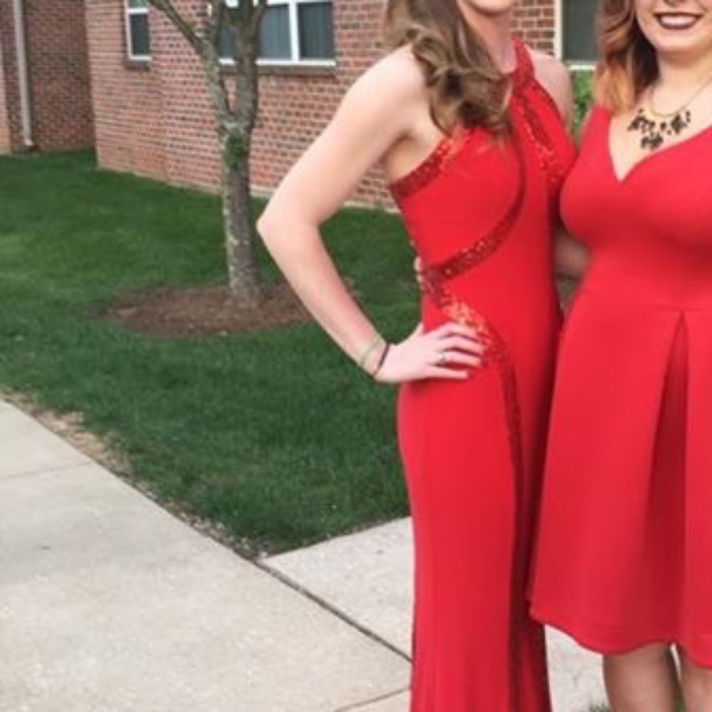 Faviana Red with Sequins Size 2 Dress